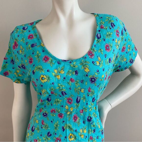 HANNA ANDERSSON Vintage 90s Teal Floral Print Maxi Dress - Picture 7 of 11